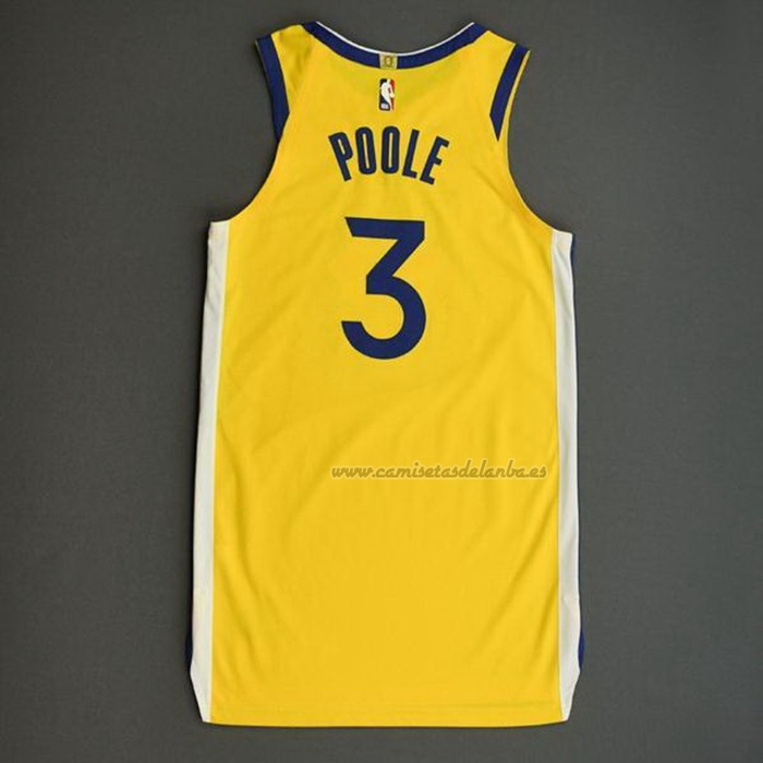 Camiseta Golden State Warriors Jordan Poole NO 3 Statement Autentico 2022 Oro